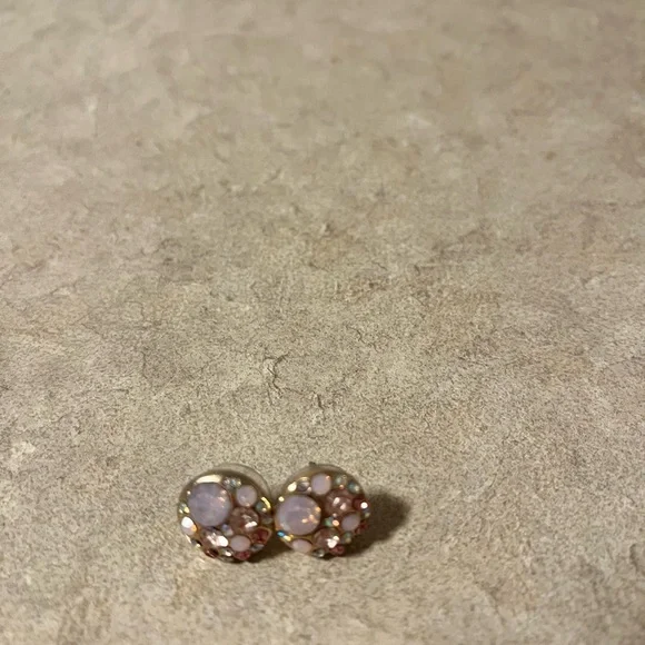 Betsey Johnson Gold and Pink Crystal Stud Earrings - Picture 3 of 4